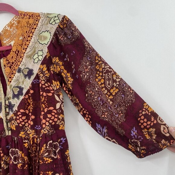 Anthropologie MAEVE Meredith Midi Dress Size XSP Embroidered Metallic Peasant - Picture 8 of 16